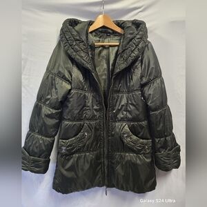 Women's Olive Hooded Puffer Coat
